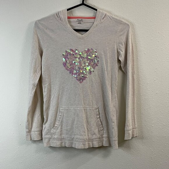 Falls Creek L 10/12 Long Sleeve Hoodie With Sequin Heart Design & Front Pocket - Picture 2 of 7
